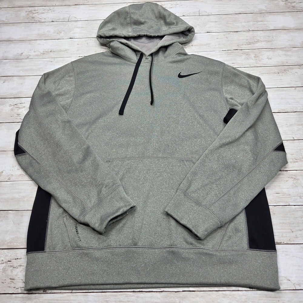 Nike Therma-FIT Pullover Hoodie Mens Medium Grey Black 465784-066 Stained